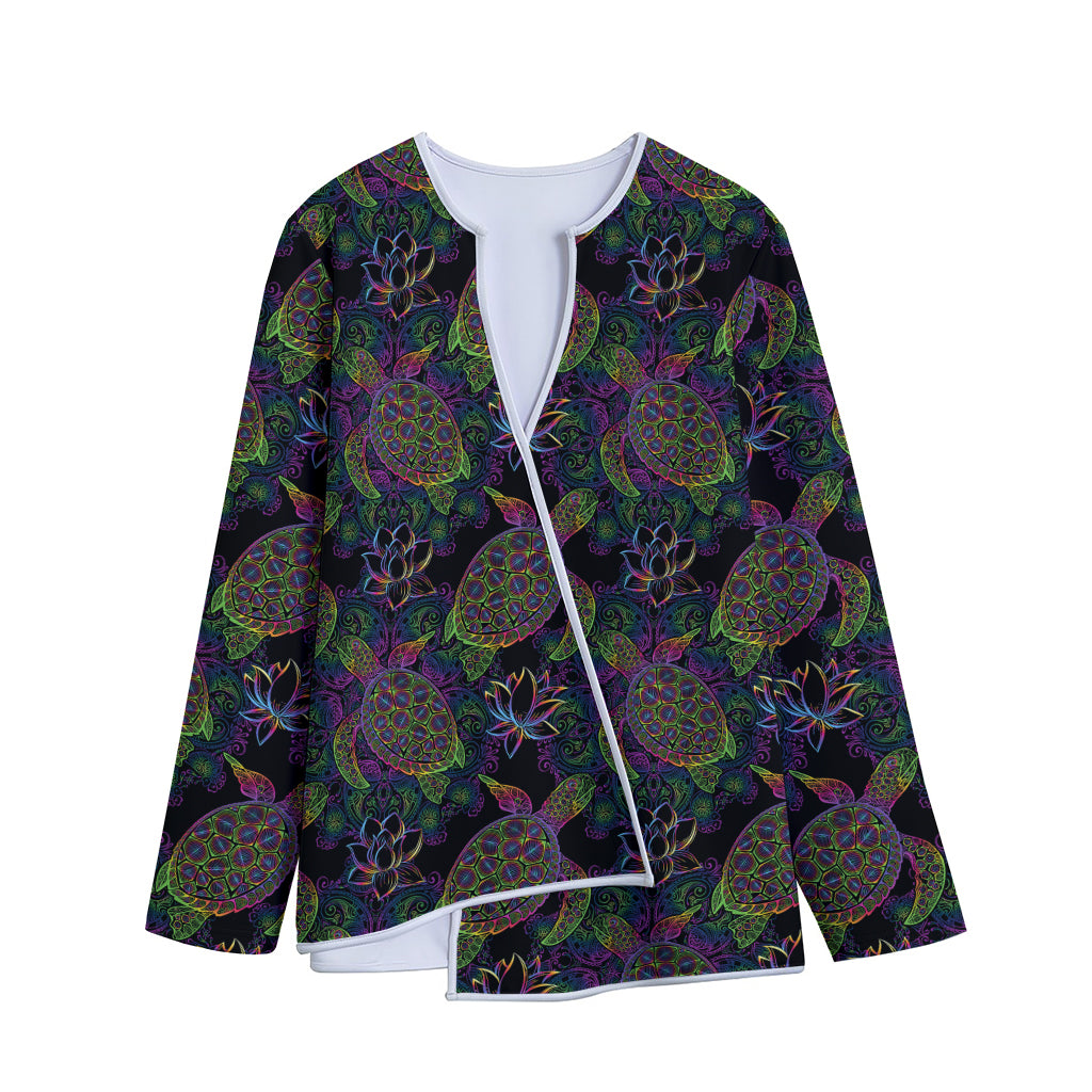 Psychedelic Sea Turtle Pattern Print Long Sleeve Short Coat