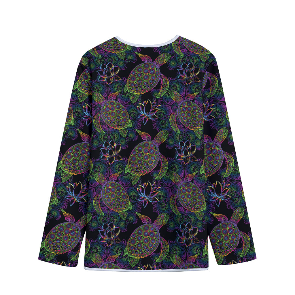 Psychedelic Sea Turtle Pattern Print Long Sleeve Short Coat