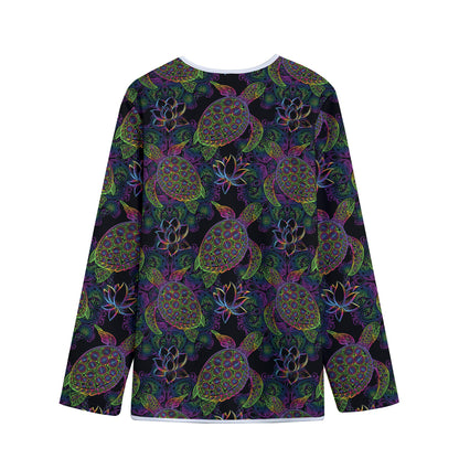 Psychedelic Sea Turtle Pattern Print Long Sleeve Short Coat