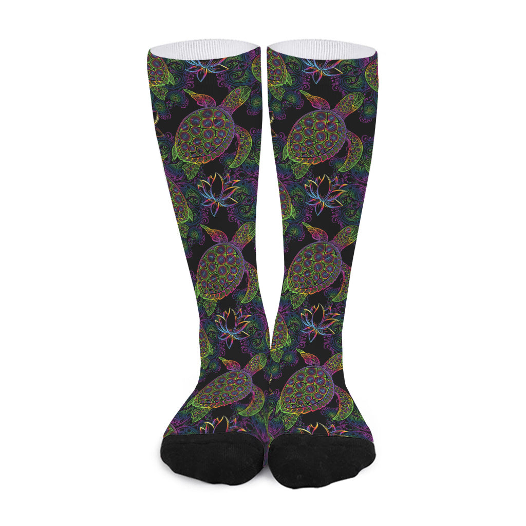 Psychedelic Sea Turtle Pattern Print Long Socks