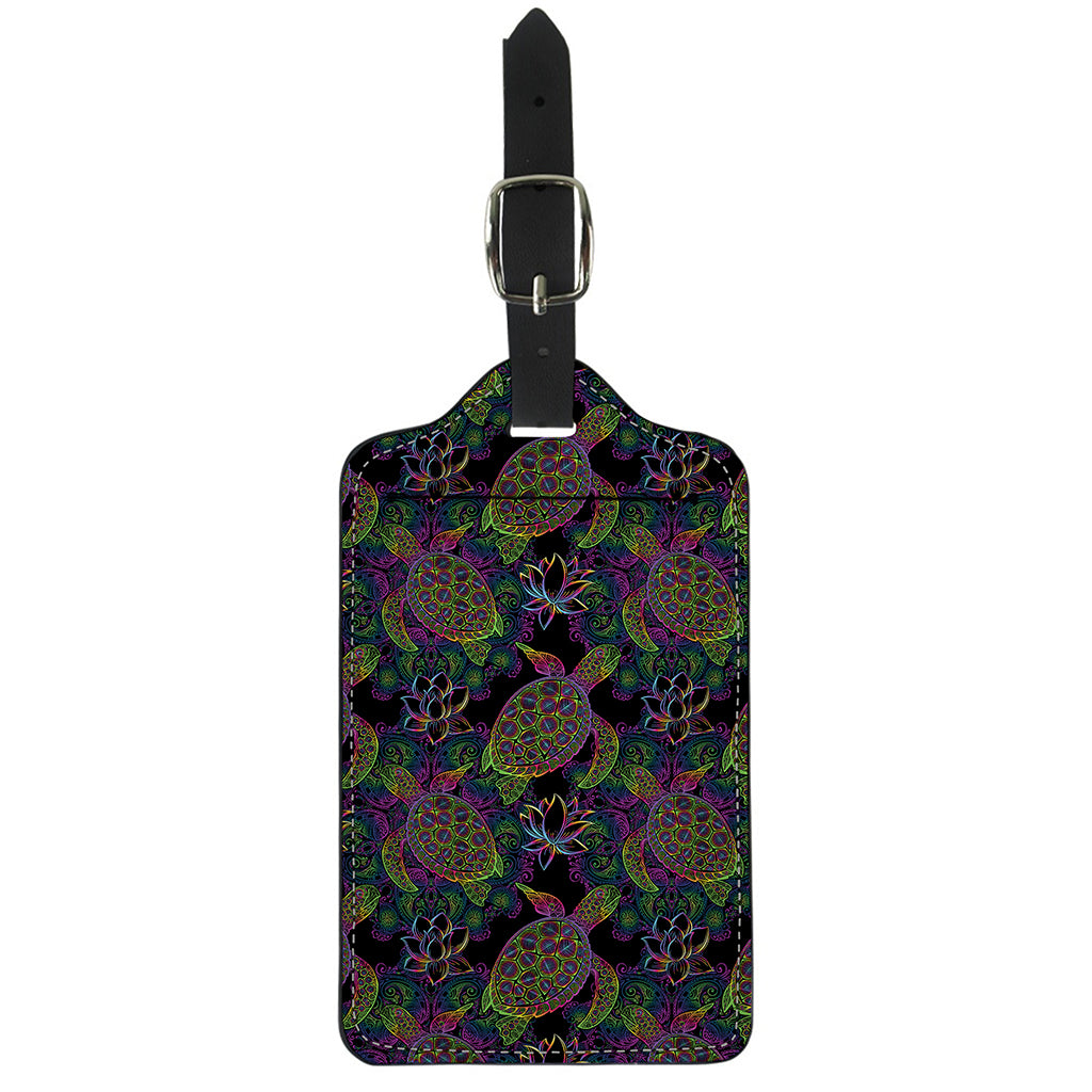 Psychedelic Sea Turtle Pattern Print Luggage Tag
