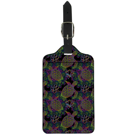 Psychedelic Sea Turtle Pattern Print Luggage Tag