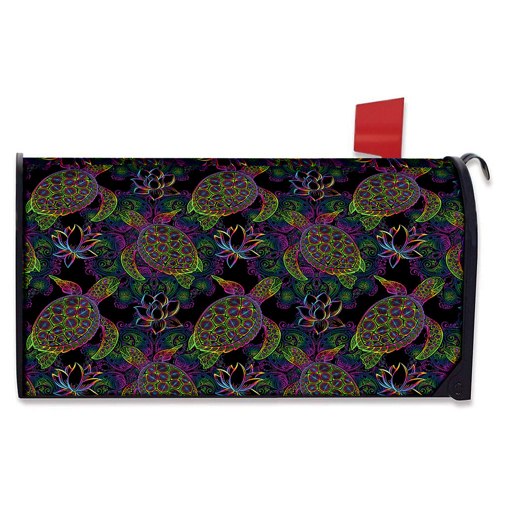 Psychedelic Sea Turtle Pattern Print Mailbox Cover