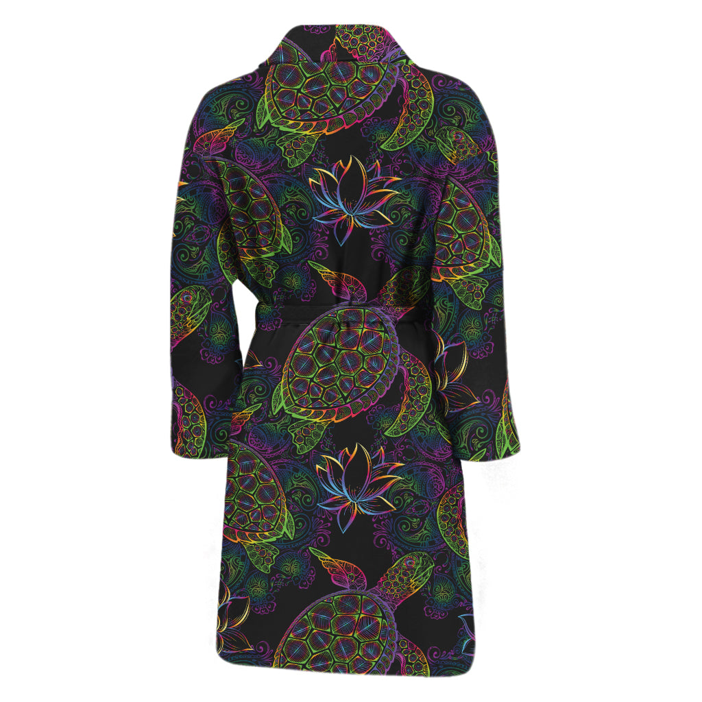 Psychedelic Sea Turtle Pattern Print Men's Bathrobe