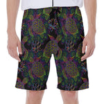 Psychedelic Sea Turtle Pattern Print Men's Beach Shorts