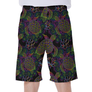 Psychedelic Sea Turtle Pattern Print Men's Beach Shorts