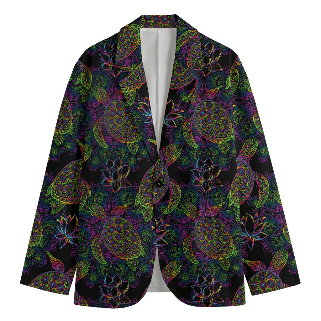 Psychedelic Sea Turtle Pattern Print Men's Blazer