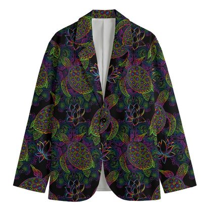 Psychedelic Sea Turtle Pattern Print Men's Blazer