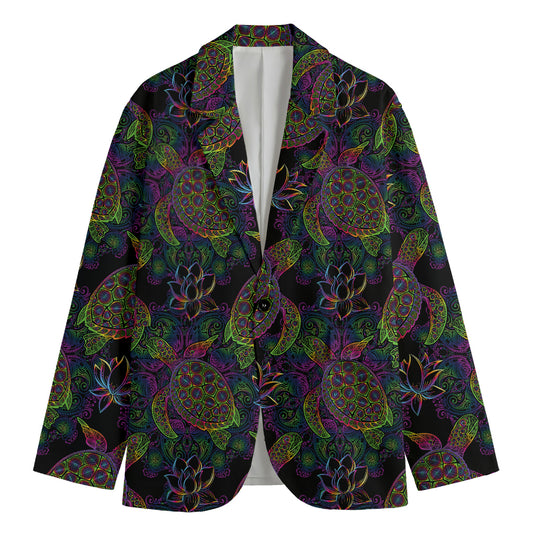 Psychedelic Sea Turtle Pattern Print Men's Blazer