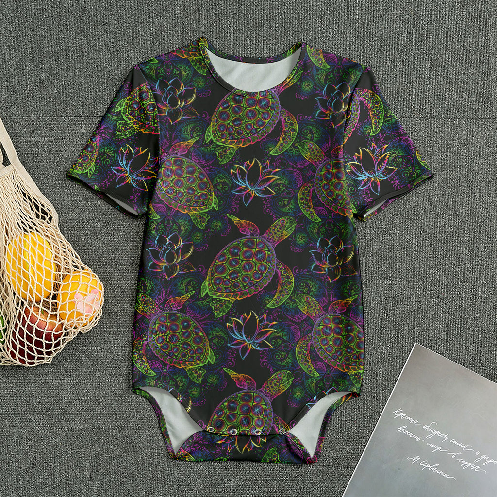 Psychedelic Sea Turtle Pattern Print Men's Bodysuit