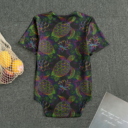 Psychedelic Sea Turtle Pattern Print Men's Bodysuit