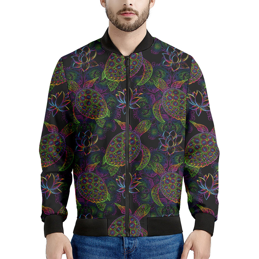 Psychedelic Sea Turtle Pattern Print Men's Bomber Jacket