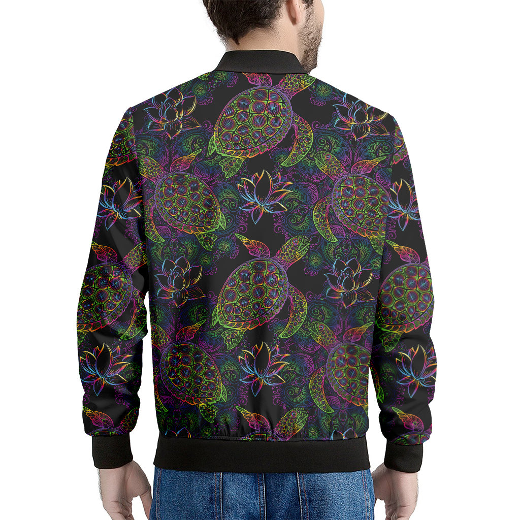 Psychedelic Sea Turtle Pattern Print Men's Bomber Jacket