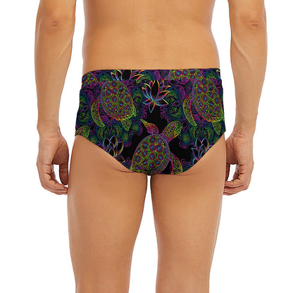 Psychedelic Sea Turtle Pattern Print Men's Briefs
