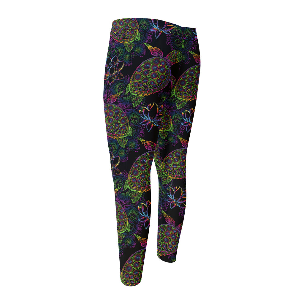 Psychedelic Sea Turtle Pattern Print Men's Compression Pants