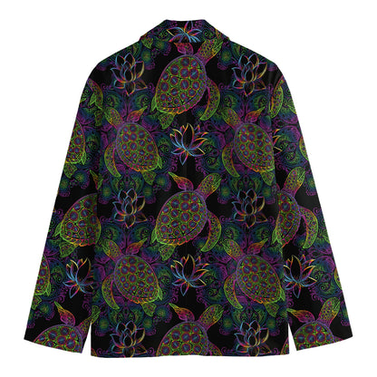 Psychedelic Sea Turtle Pattern Print Men's Cotton Blazer