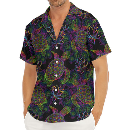 Psychedelic Sea Turtle Pattern Print Men's Deep V-Neck Shirt