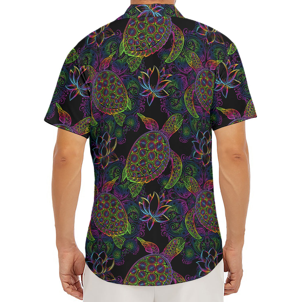 Psychedelic Sea Turtle Pattern Print Men's Deep V-Neck Shirt