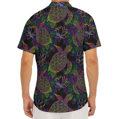 Psychedelic Sea Turtle Pattern Print Men's Deep V-Neck Shirt