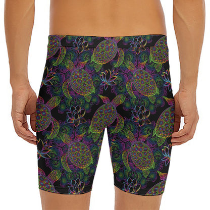 Psychedelic Sea Turtle Pattern Print Men's Long Boxer Briefs