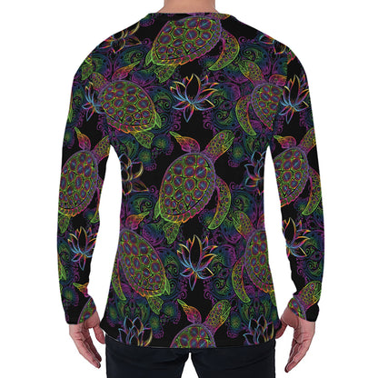 Psychedelic Sea Turtle Pattern Print Men's Long Sleeve T-Shirt