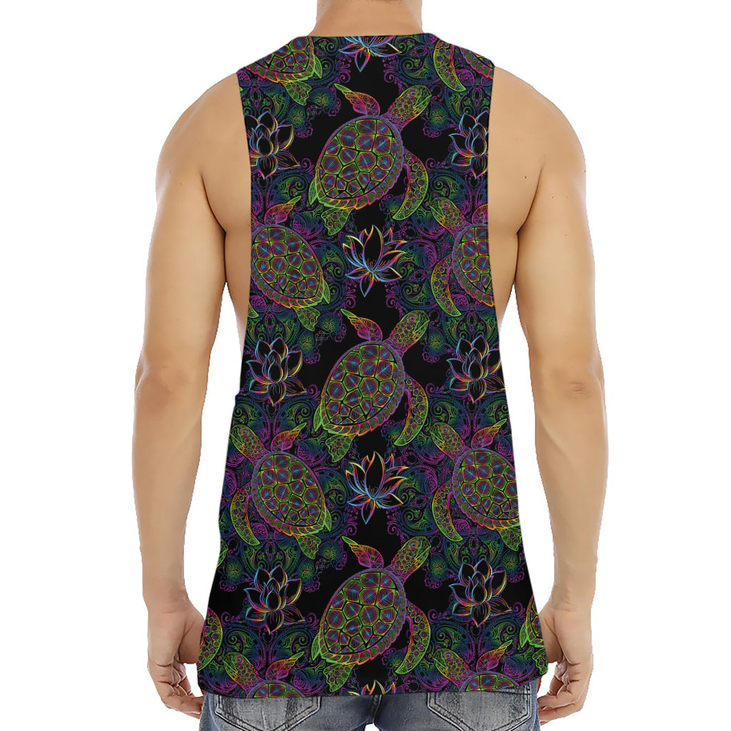 Psychedelic Sea Turtle Pattern Print Men's Muscle Tank Top