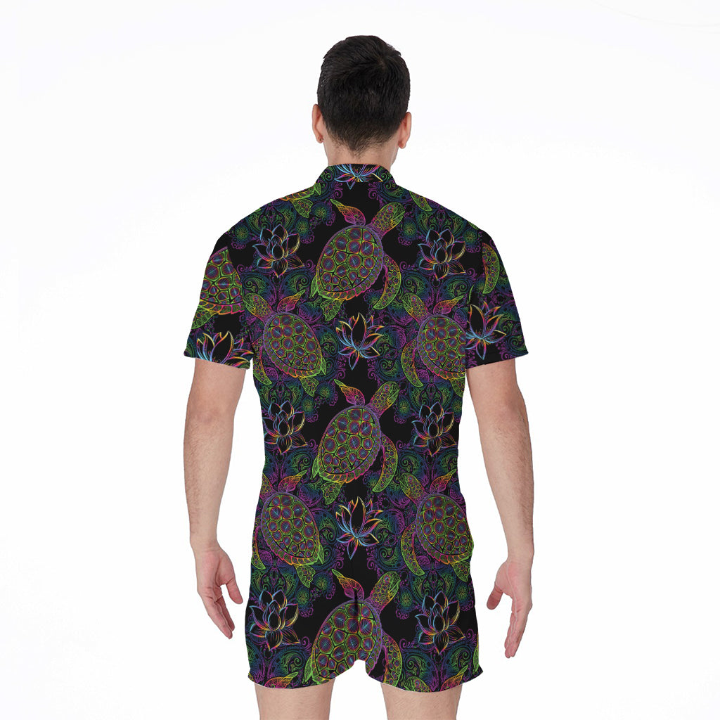 Psychedelic Sea Turtle Pattern Print Men's Rompers