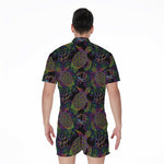Psychedelic Sea Turtle Pattern Print Men's Rompers