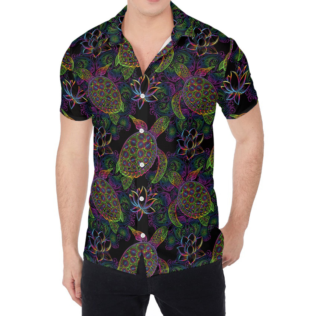 Psychedelic Sea Turtle Pattern Print Men's Shirt