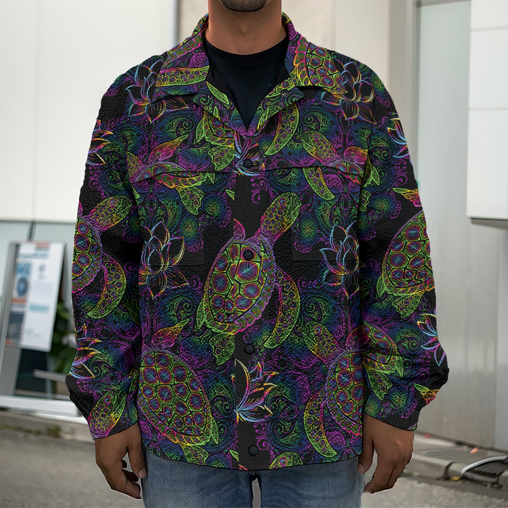 Psychedelic Sea Turtle Pattern Print Men's Shirt Jacket