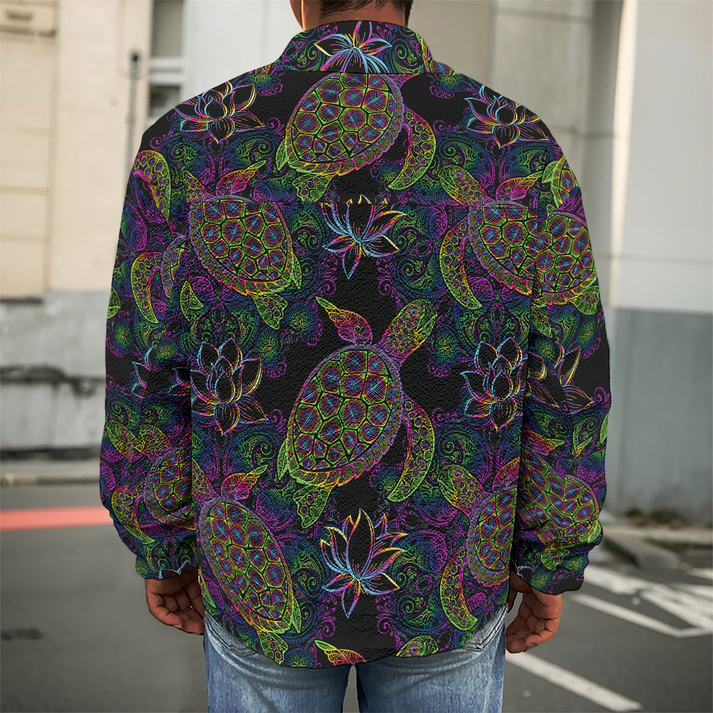 Psychedelic Sea Turtle Pattern Print Men's Shirt Jacket