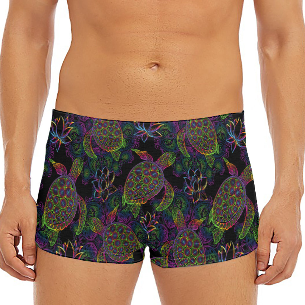 Psychedelic Sea Turtle Pattern Print Men's Short Boxer Briefs