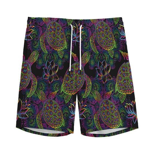 Psychedelic Sea Turtle Pattern Print Men's Sports Shorts