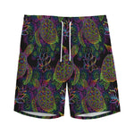 Psychedelic Sea Turtle Pattern Print Men's Sports Shorts
