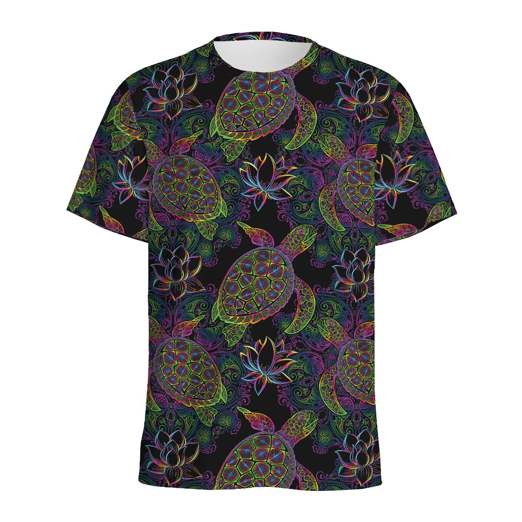 Psychedelic Sea Turtle Pattern Print Men's Sports T-Shirt