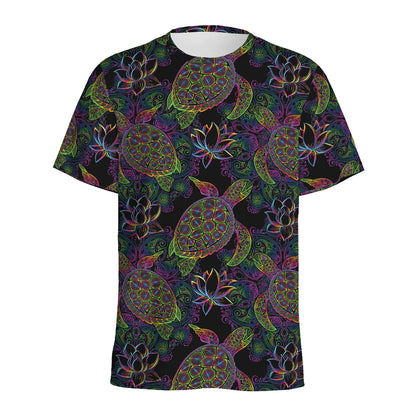 Psychedelic Sea Turtle Pattern Print Men's Sports T-Shirt