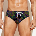 Psychedelic Sea Turtle Pattern Print Men's Swim Briefs