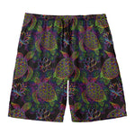 Psychedelic Sea Turtle Pattern Print Men's Swim Trunks