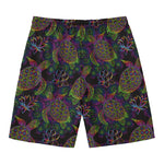 Psychedelic Sea Turtle Pattern Print Men's Swim Trunks