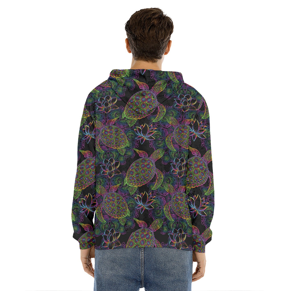 Psychedelic Sea Turtle Pattern Print Men's Velvet Pullover Hoodie