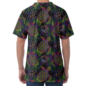 Psychedelic Sea Turtle Pattern Print Men's Velvet T-Shirt