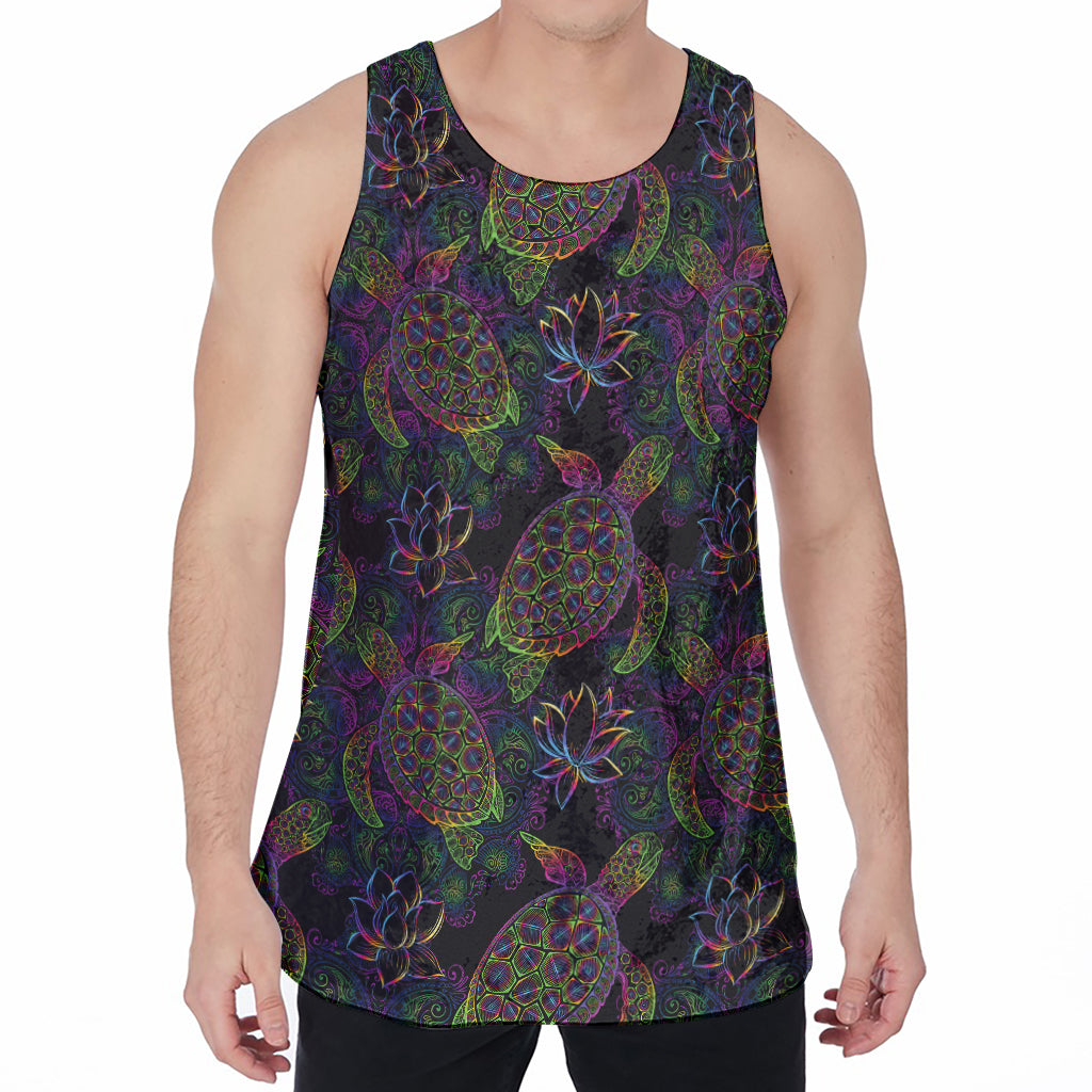 Psychedelic Sea Turtle Pattern Print Men's Velvet Tank Top