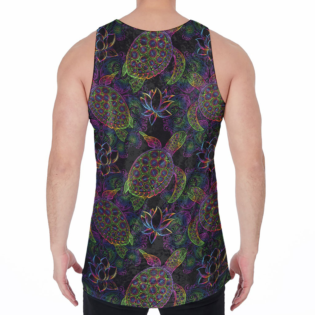 Psychedelic Sea Turtle Pattern Print Men's Velvet Tank Top