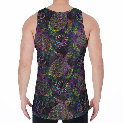 Psychedelic Sea Turtle Pattern Print Men's Velvet Tank Top