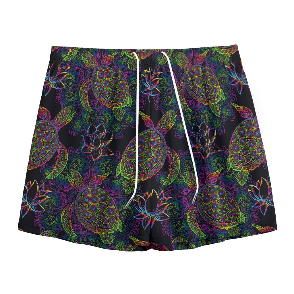 Psychedelic Sea Turtle Pattern Print Mesh Shorts