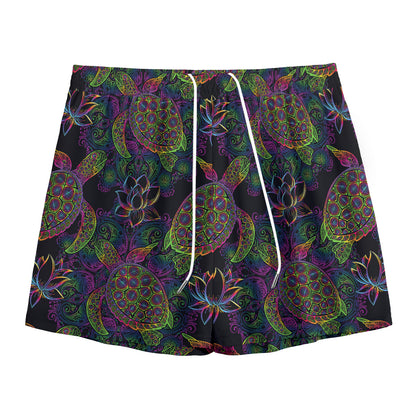 Psychedelic Sea Turtle Pattern Print Mesh Shorts