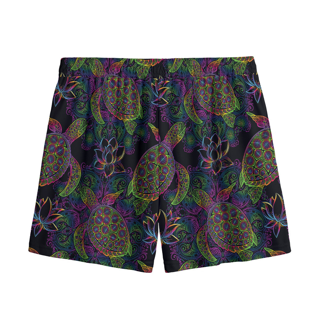 Psychedelic Sea Turtle Pattern Print Mesh Shorts