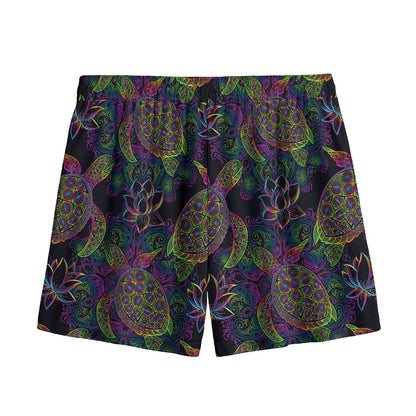 Psychedelic Sea Turtle Pattern Print Mesh Shorts