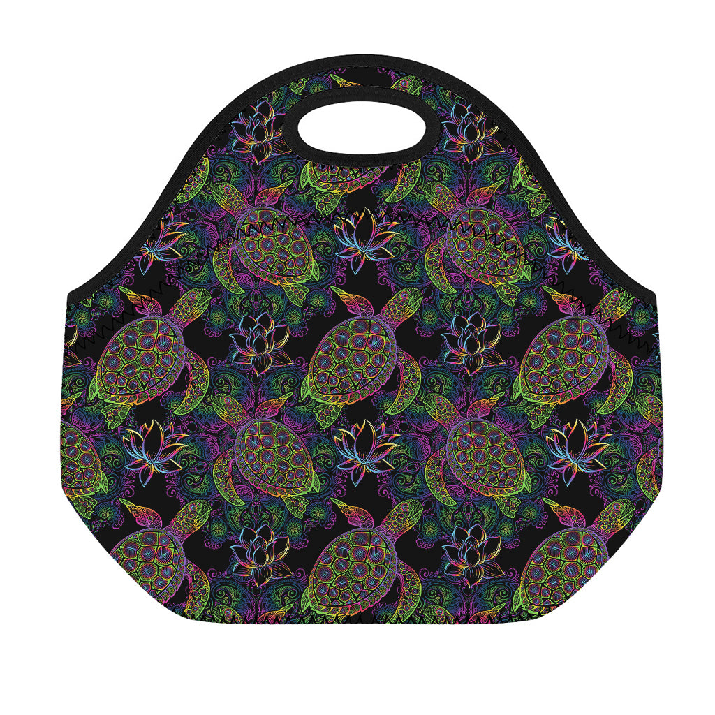 Psychedelic Sea Turtle Pattern Print Neoprene Lunch Bag