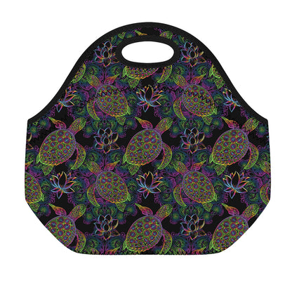 Psychedelic Sea Turtle Pattern Print Neoprene Lunch Bag